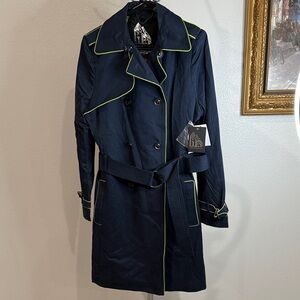 Elegant Navy Trench Coat with Lime Details